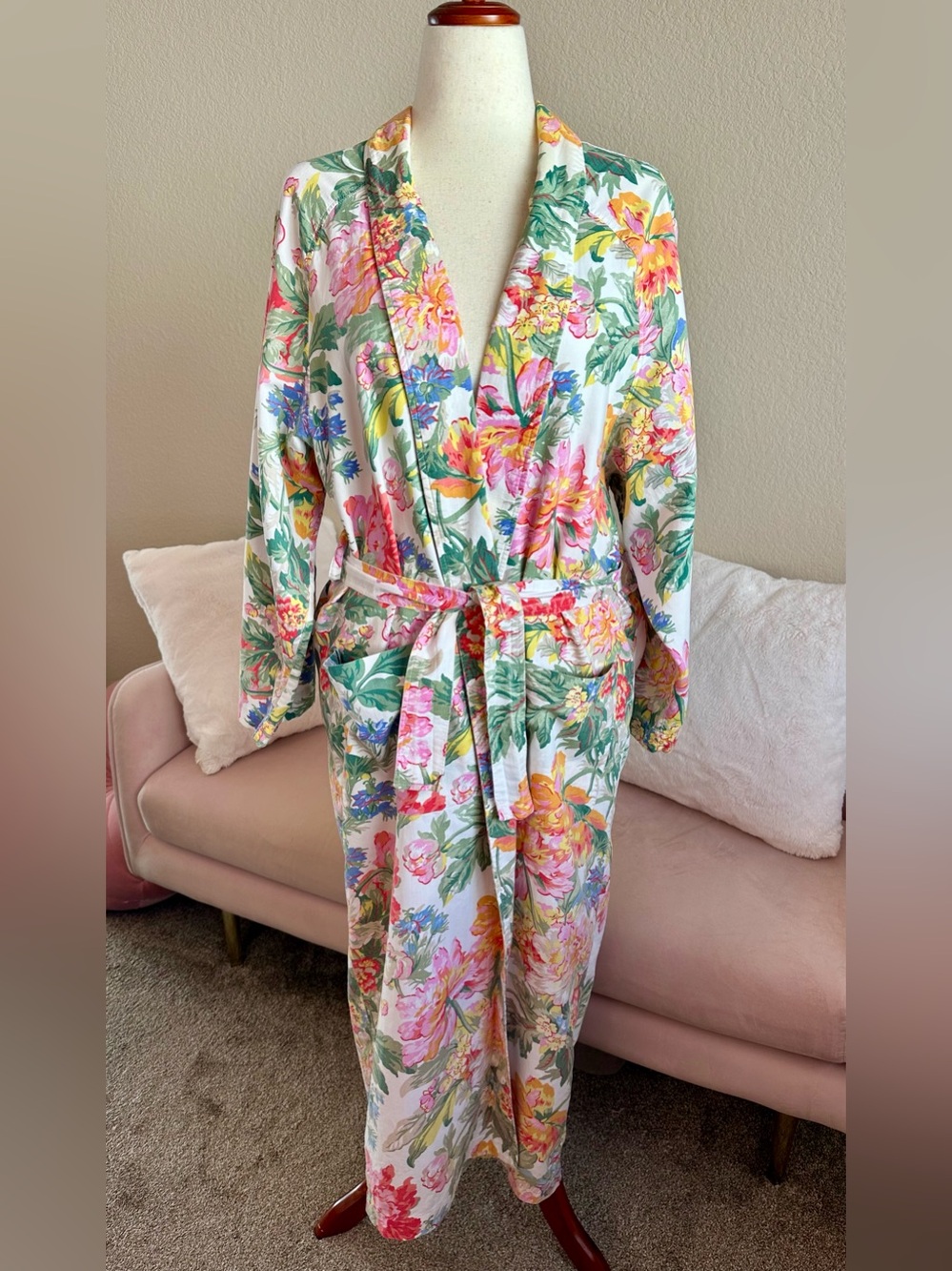Vintage 80s Neiman Marcus La Giocanda New York Robe Sz M Colorful Floral Cotton